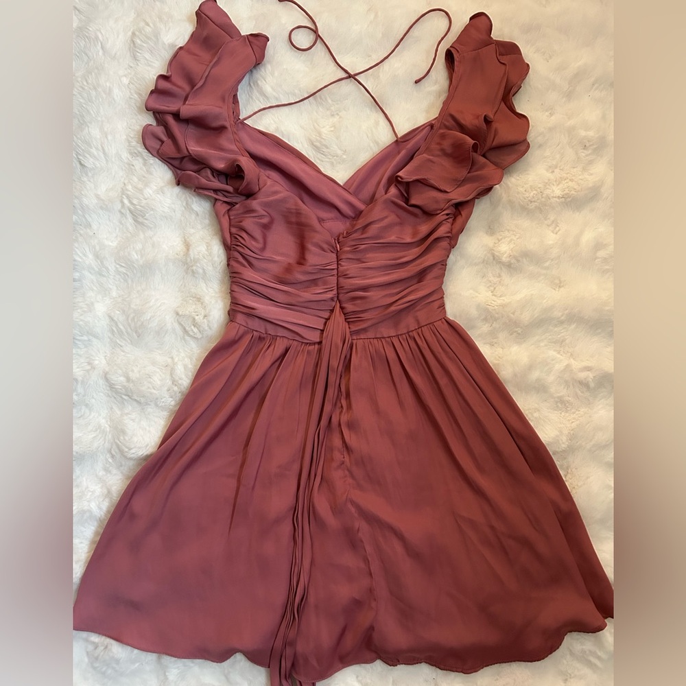 Lola Ruffled Shoulder Ruched Dress - Rose - Picture 3 of 3